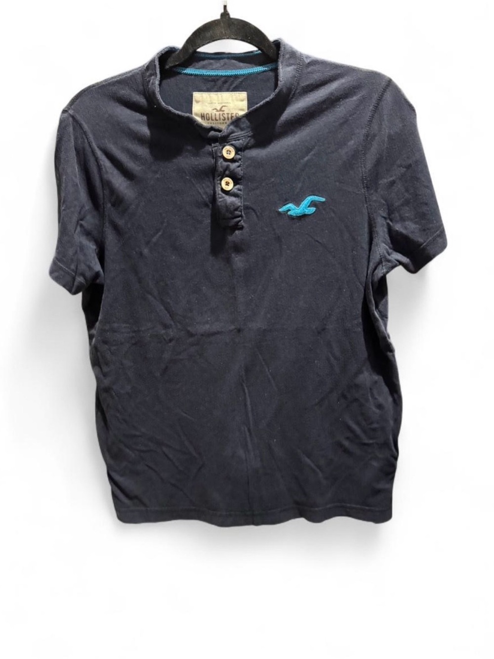 Hollister Navy Henley with Turquoise Stitching